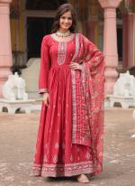 Chinnon Maroon Party Wear Embroidery Work Readymade Gown With Dupatta